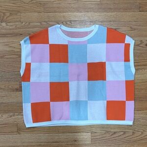 Amazon Women's Colorful Checkered Muscle Sweater Tee